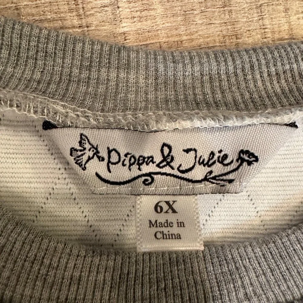 Pippa & Julie Girls Long-Sleeve Striped Dress With Pockets Gray Size 6X Cotton